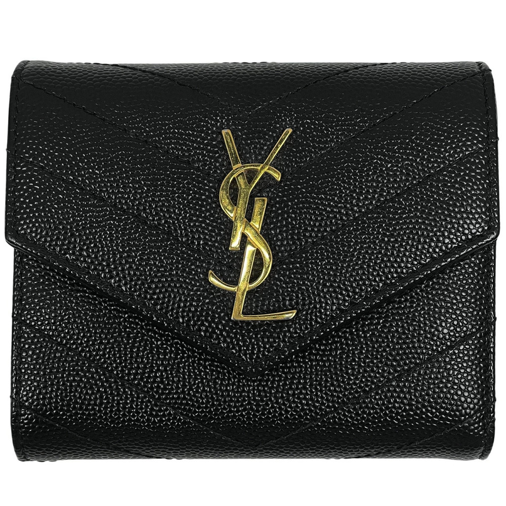 Saint Laurent Cassandra Multifold Wallet Tri fold Leather Black